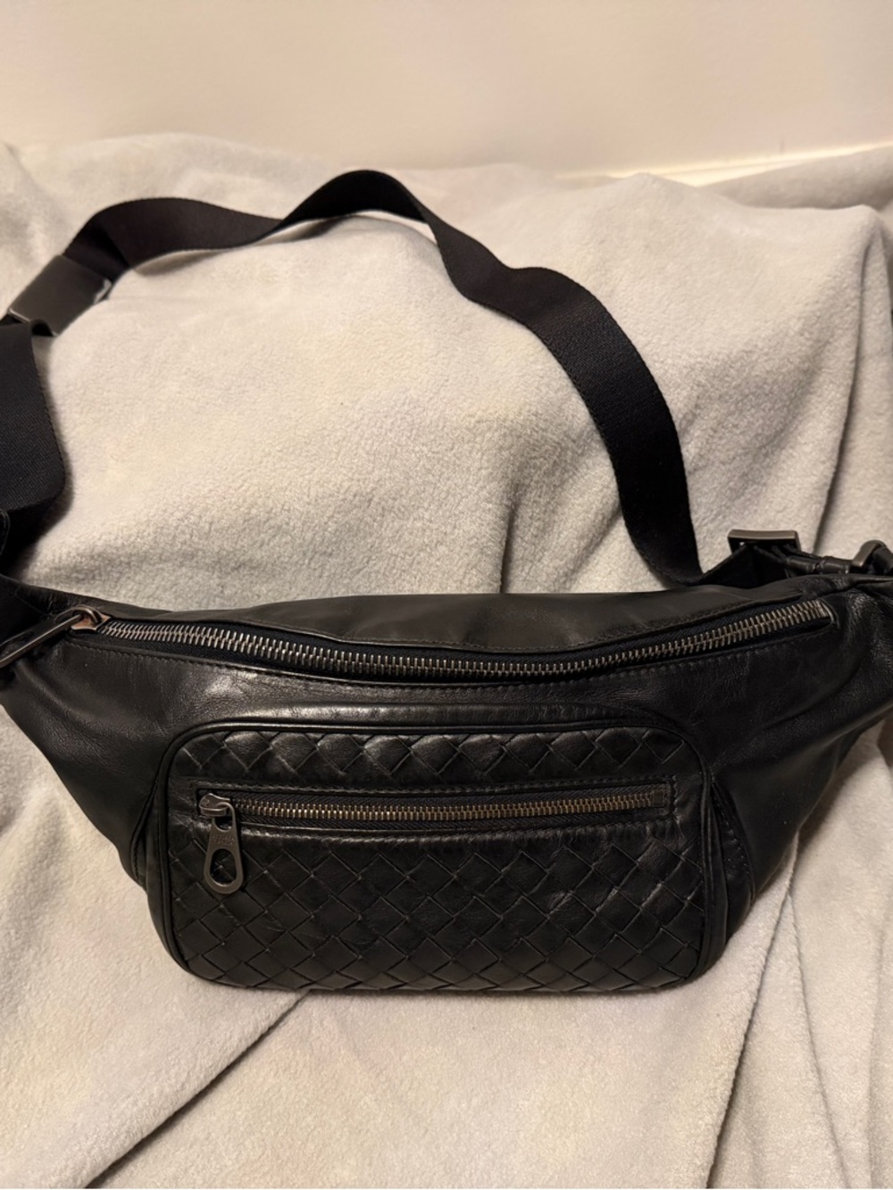 Bottega Veneta Black Woven Leather Belt Bag